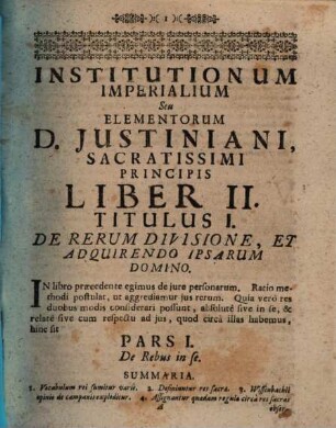 Jurisprudentia Elementaris, Seu Prima Elementa totius legitimae scientiae Juxta Ordinem Institutionum Imperialium. 2