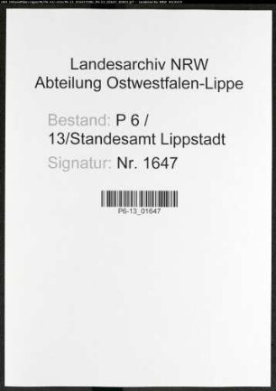 Sterberegister Standesamt Lippstadt