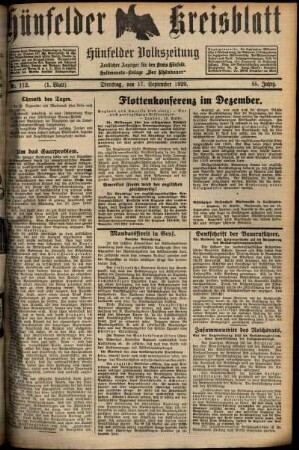 Erste Ausgabe vom Dienstag, den 17. September 1929.