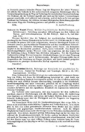 185, Weyert. Militär-Psychiatrische Beobachtungen und Erfahrungen. 1915