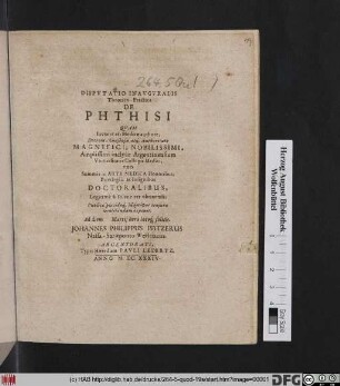 Disputatio Inauguralis Theoretico-Practica De Phthisi