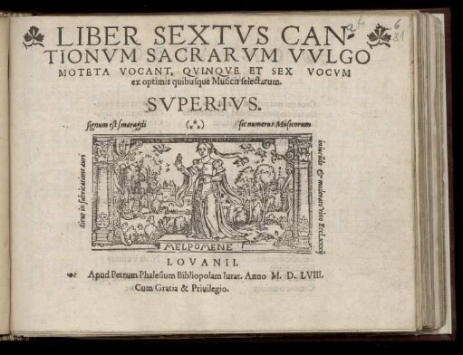 Liber sextus cantionum sacrarum ... quinque et sex vocum. Superius