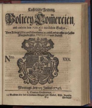 Nro. XXX, Montags, den 25. Julius 1746