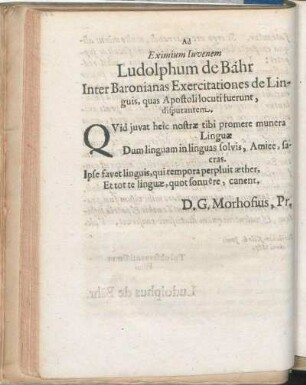 Gratulatio [Beiträger: D. G. Morhofius.]