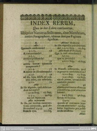 Index Rerum, Quae in hoc Libro continentur
