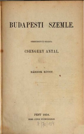 Budapesti szemle : a Magyar Tud. Akadémia megbízásából. 2. 1858