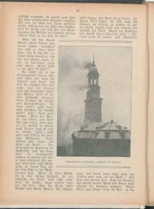 Michaeliskirche in Hamburg. Während des Brandes.