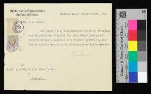 Mecklenburg-Schwerinisches Justizministerium an Schiffsoffizier Thierfelder