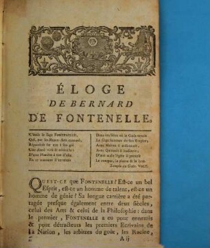 Eloge de Bernard de Fontenelle : Discours Qui A Remporté Le Prix de l'Académie Françoise, en 1784
