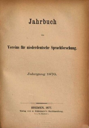 Jahrbuch des Vereins für Niederdeutsche Sprachforschung. [2.] 1876. - 1877