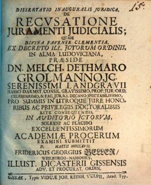 Dissertatio inauguralis juridica de recvsatione juramenti judicialis