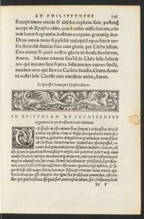 In Epistolam Ad Colossenses argumentum per Erasmum Roterodamum.