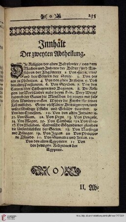 Innhalt der zweyten Abtheilung