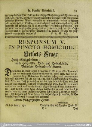 Responsum V. In Puncto Homicidii