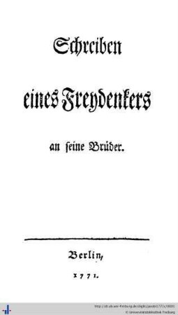 Schreiben eines Freydenkers an seine Brüder