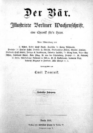 7.1881: Der Bär : illustrierte Wochenschrift für vaterländische Geschichte
