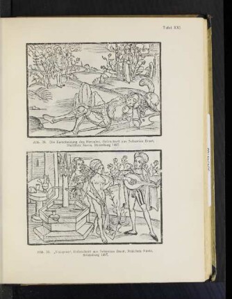 Tafel XXI Abb. 38. Die Entscheidung des Hercules, Holzschnitt aus Sebastian Brant, Stultifera Navis, Strassburg 1497.