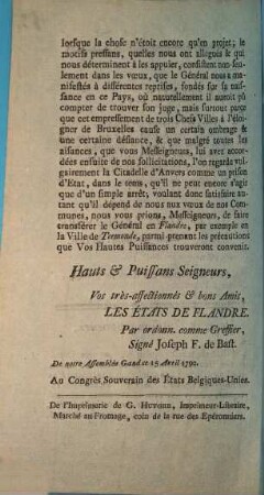 Copie. Messieurs, Nous venons d'expédier par Estaffette au Congrès la Lettre, dont ci-joint la Copie ...