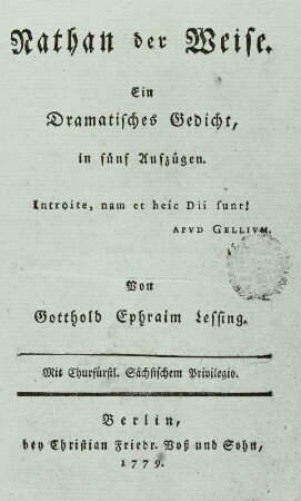 Nathan der Weise, Titelblatt der Erstausgabe