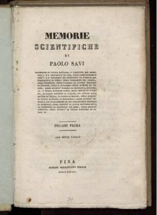 Memorie scientifiche : decade prima : Con sette Tavole