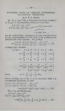 Further note on certain numerical continued products.