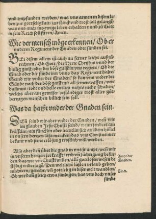 Wie der mensch möge erkennen/ Ob er underm Regiment der Gnaden oder sünden sei.