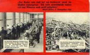 Illustriertes Abwurf-Flugblatt der Alliierten mit einer Gegenüberstellung von Lage im November 1918 und im November 1943.