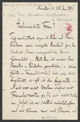 Brief an Christine Kufferath : 26.06.1896