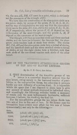 List of the transitive substitution groups of ten and of eleven letters.