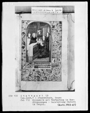 Lateinisch-französisches Stundenbuch (Livre d'heures) — Christi Darstellung im Tempel, Folio 112recto
