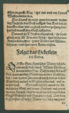 Folget das Gebetlein deß Kindes.