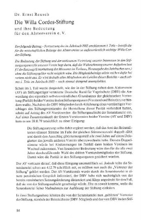 Die Willa Cordes-Stiftung und ihre Bedeutung für den Alsterverein e. V.