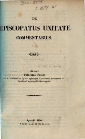 De episcopatus unitate commentarius