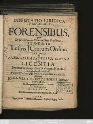 Disputatio Iuridica Inauguralis De Forensibus