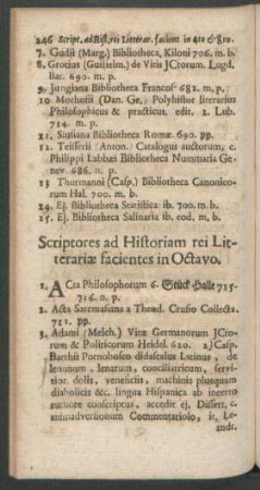 Scriptores ad Historiam rei Litterariae facientes in Octavo