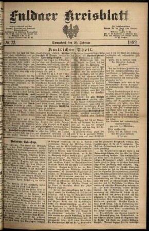 Erste Ausgabe vom Samstag, den 20. Februar 1892.