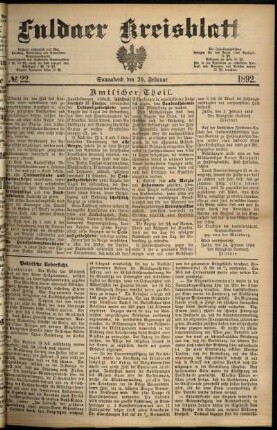 Erste Ausgabe vom Samstag, den 20. Februar 1892.