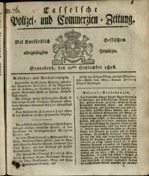 Nr. 76, Sonnabend, den 21sten September 1816