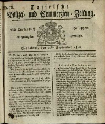 Nr. 76, Sonnabend, den 21sten September 1816