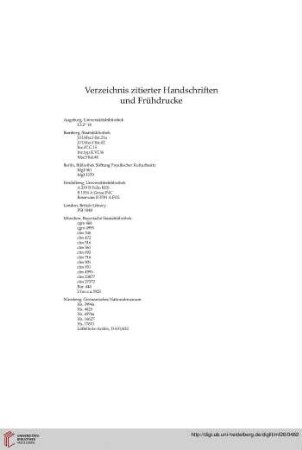 Verzeichnis zitierter Handschriften und Frühdrucke