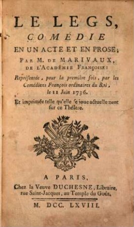 Le legs : comédie en un acte et en prose