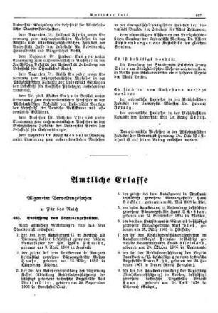 Entlassung von Staatsangestellten : [Allgemeine Verwaltungssachen] ; [Für das Reich] ; [Amtliche Erlasse] ; [Amtlicher Teil]
