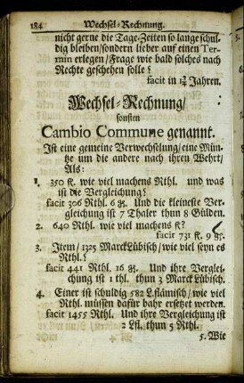 Wechsel-Rechnung/ sonsten Cambio Commune genannt.