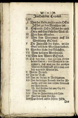 Innhalt der Capitel.
