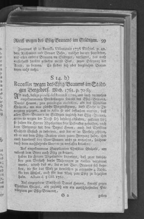 S 14. b) Recessus wegen des Eßig=Brauens im Städtgen Bergedorf.