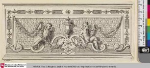 [Ornamentstich mit zwei Putti, die Girlanden festhalten]