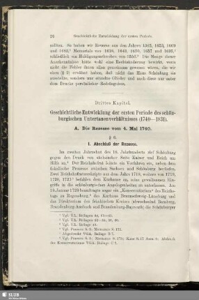 Drittes Kapitel. Geschichtliche Entwicklung der ersten Periode des schönburgischen Untertanenverhältnisses (1740-1831)