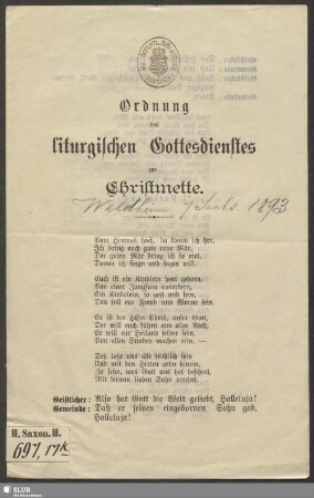 Ordnung des liturgischen Gottesdienstes zur Christmette