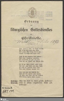 Ordnung des liturgischen Gottesdienstes zur Christmette