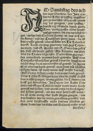 Am Sambstag des achten tags Octobris/ des Jars 1530 hat die Tyber so hefftig angefangen zu wachsen ...